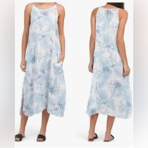 Made in Italy 100% Linen Spaghetti Strap Maxi Dress with Pockets Size Large